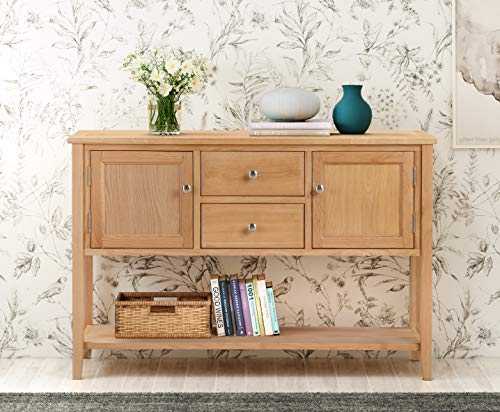 Windsor Large Oak Console Table | Solid Wood Hall Table with 2 Drawer & 1 Shelf