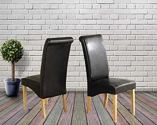 Mouveonline Luvhome Leather Dining Chairs Scroll Back Oak Legs Furniture 3 Pairs (Black)