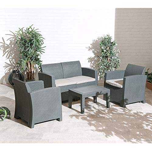 Florence Outdoor Garden Patio Lounge Set With Sofa, Armchairs, Poly-wood Table inc. Seat Cushions