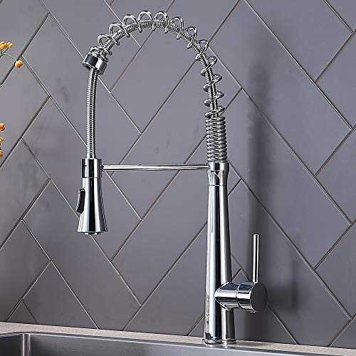 ATUM HOME Modern Chrome Kitchen Sink Mixer Tap with Pull Out Spray, Swivel Spary Spout Dual Mode Kitchen Taps Solid Brass Pull Down Kitchen Faucet