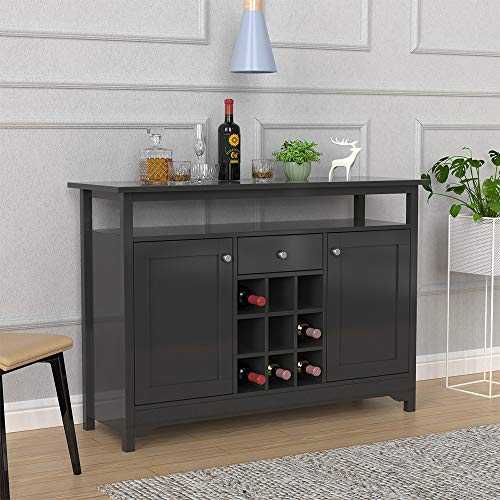 HomeSailing Wood Living Room Buffet Table Sideboard with Wine Rack Kitchen Cupboard with Drawers Doors and Shelves Utility Unit Storage Side Cabinet Chest for Dinning Room Living Room