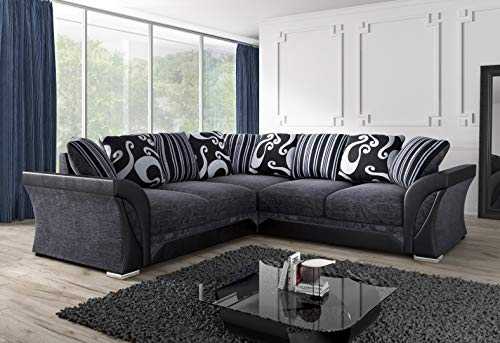 Luxury Sofas & Couches | Large Corner Sofa | Farrow Leather & Chenille Fabric | Comfortable Foam Filled Seats | Grey and Black | Fire Resistant as per British Standards