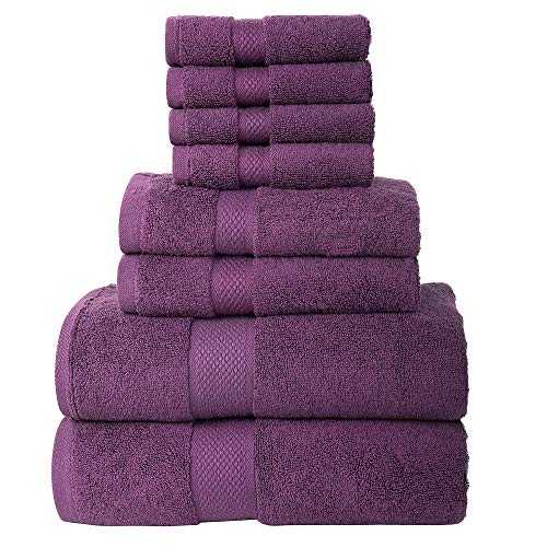 Todd Linens 700 GSM Signature Range Bath Towels Quick Dry - 100% Double Looped Combed Cotton Extra Thick & Absorbent Guest Bed, Hotels, B&B, Barber Purple Bathroom Acessories (Purple, 8 Pcs Set)