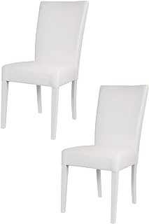 t m c s Tommychairs - Set of 2 chairs MARTINA suitable for kitchen and dining room, structure in beechwood painted white and an upholstered seat covered in artificial leather colour white