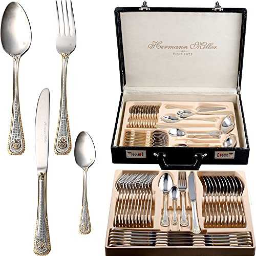 Royal Family Collection 72 Piece Fine Flatware Silverware Set with Gift Carrying Case, Elegant Design, Serves Parties 12 people, Perfect Housewarming Graduation Gift for Loved Ones