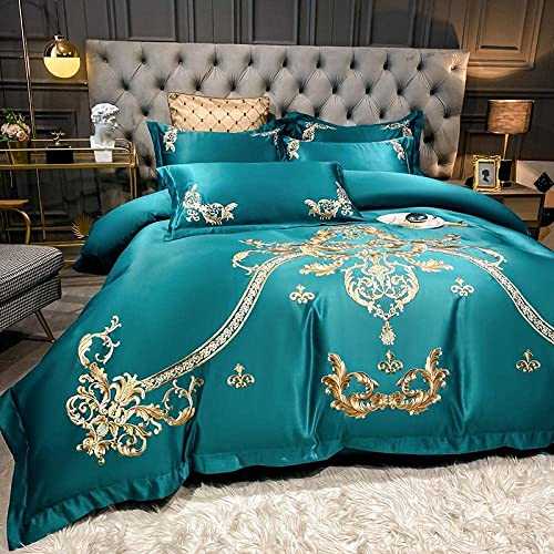 FDSGEWW Deep Pocket Fitted Sheet Super King Luxury Europe Palace Bedding Set ed Silk Cotton Chic Embroidery Duvet Cover Flat/Fitted Sheet Pillow-G_1.8m Bed(4pcs) (A 1.8m bed(4pcs))