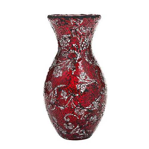 London Boutique Vases Mosaic Red Large small Decorative Glitter Sparkle vase gift present H28 (Small, Red Silver Rose)