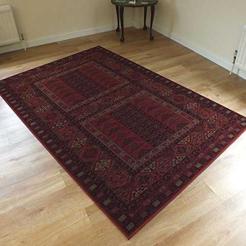 Kashqai Brick Red Rug 4346-300 100% Wool Yarn Traditional Afghan Style Design 1.35m x 2.0m (4'5 x 6'6 approx)