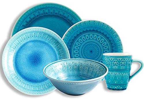 Dinner Sets 5-Piece Ice Cracked Glaze, Porcelain Combination Set with 10.8" Dinner Plate, 10" Dinner Plate, 7.6" Dessert Plate, 7" Cereal Bowl and, 400ml Mug Service for 1 (Blue, 5)