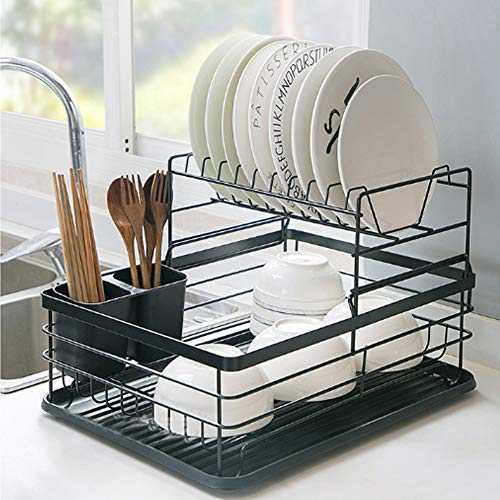 Warmiehomy 2 Tier Dish Drainer Metal Disch Rack with Drip Tray Drainingboard Rack for Kitchen Cultery Plate Cup 43 X 32 X 27cm