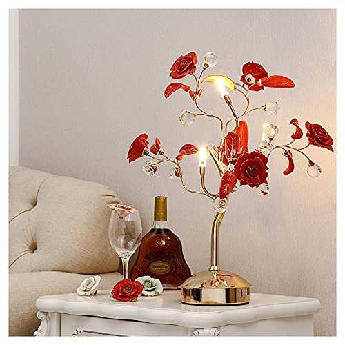 bedside lamp Ceramic flowers Table Lamp with Crystal Ball Modern Bedside Table Lamp Nightstand Table Lamp for Home Office Cafe Restaurant, 22"H table lamps ( Color : Red , Size : 3 lights )