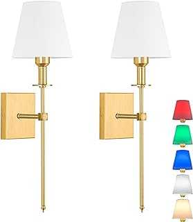 Aiehnid Battery Operated Wall Lights Set of 2，with Color Temperature Dimmable Remote Control，Battery Powered Non Hardwired Wall Lamp，for Bedroom Farmhouse Bedside Reading Light (Gold)