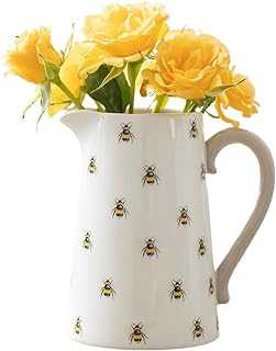 Bee Flower Vase Jug, Flower Vase Jug, Ceramic Flower Pitcher Vase Jug with Handle, Decorative Bee Artificial Flowers Jug for Home Decor, Gifts for your loved on Birthday