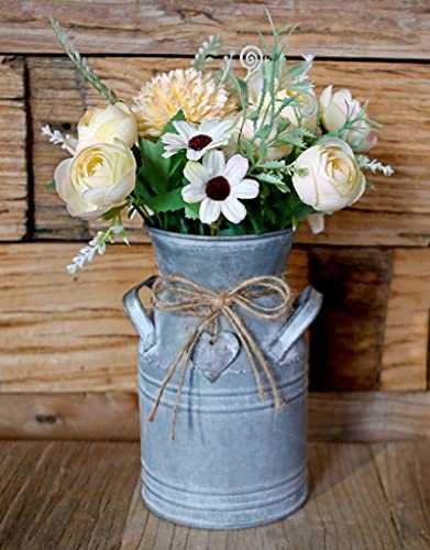 Vintage Galvanized Metal Flower Jug, Farmhouse Decorative Pitcher Vase, Rustic Milk Can Jug Vase for Flowers,7.2'' H