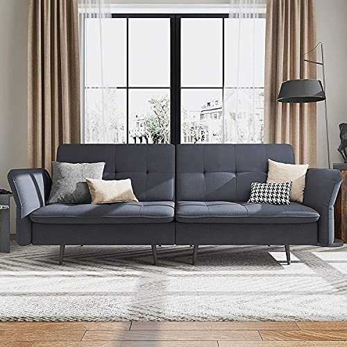 Belffin Velvet 2 Seater Sofa Bed with Memory Foam Futon Sofa Bed Double for Adults Small Sofa Bed Bluish Grey
