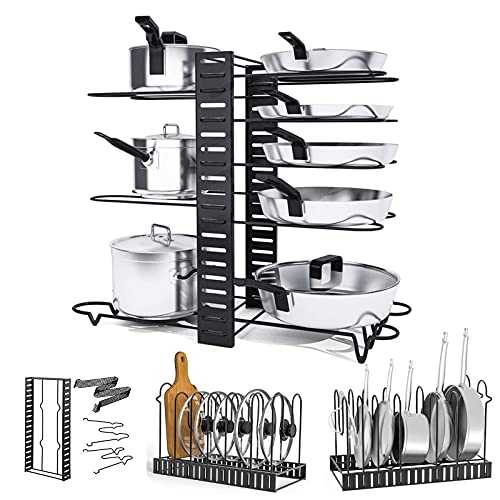 YADIMI Pot Rack Organizer,Kitchen Organizer Rack,8 Adjustable Heights for Pot Lids, Plates, Cutting Boards, Bakeware, Cooling Rack, Serving Trays, Stainless Steel