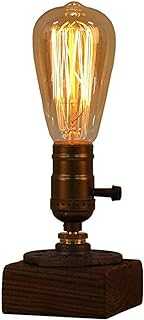 JINYU Weathered Wood Night Light Table Lamp Vintage Desk Lamp E26/E27 Edison Bulb Wooden Base Retro Industrial Steampunk Iron Pipe Flange Dimmable Nightlight for Bedroom Living Room Home Art Display
