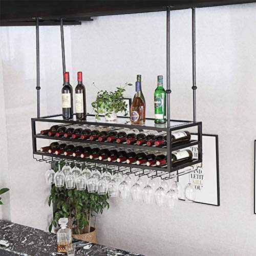 LIYANJJ European Style Iron 3-Tier Ceiling Wine Racks Bottle Beverage Stand Adjustable Height Stemware Holder to Hang Cocktail or Champagne Flutes for Kitchen, Bar, Pubs or Restaurants Rack