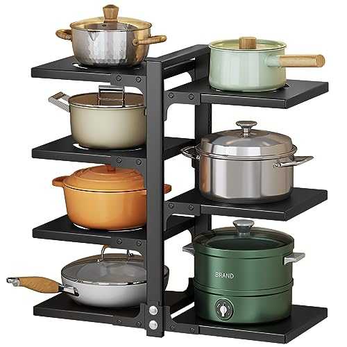 YANYYGu Pots and Pans Organizer for Cabinet, Heavy Duty Pot Pan Rack under Sink Organizers and Storage，Kitchen Cabinet Organizer with 7 Adjustable Tiers
