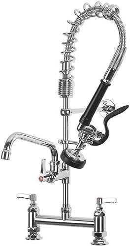 Commercial 7" Twin Pedestal Pre-Rinse Mixer Tap POUGEO Kitchen Sink Bridge Faucet with 8" Add-on Spout Brass Constructed Polished Chrome,Twin 7" Bridge Tap