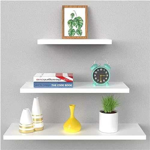 White Wall Floating Shelves,Home Decor Shelves for Book,CD,DVD Toys Display Wall Shelf with Hidden Brackets Use for Bedroom Kitchen Office and More,3 Pack