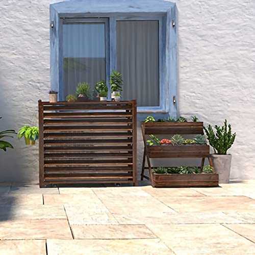 FYZS Wooden air conditioner cover Rustic Air Conditioner Cover Wooden Plant Stand, Outdoor Air Conditioning Rack Frame Radiator Cover, with Blinds Grid Design