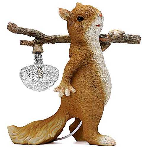 Table Lamp, Painted Squirrel Light USB LED Indoor Living Room Decoration Bedside Desk Lamp, Clear Glass Lampshade, Resin Material Bedroom Night Lighting [Energy Class A++]