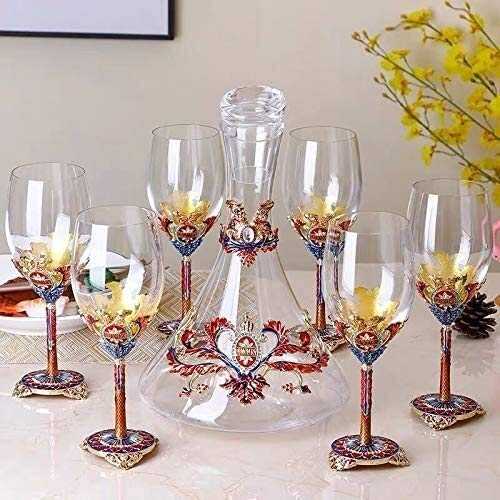 XiYou European Style Red Wine Glass, 6 Goblet Decanter, Crystal Enamel Champagne Glass for Wine Tasting, Wedding, Party, Gifts for Family and Friends