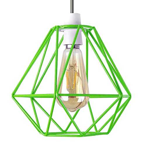Vintage Diamond Shape Pendant Ceiling Light Lamp Shade Cage Elegant Decorative for Restaurant Bar Stores Clothing Pendant Lamp E27 (Green)