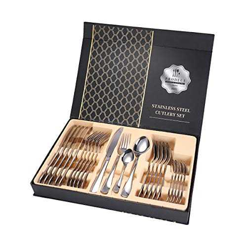 24 Piece Cutlery Set for 6 Person，Ben & Bel Stainless Steel Tableware Dinnerware Knife Fork Spoon Set with Gift Box, Easy Clean & Dishwasher Safe …