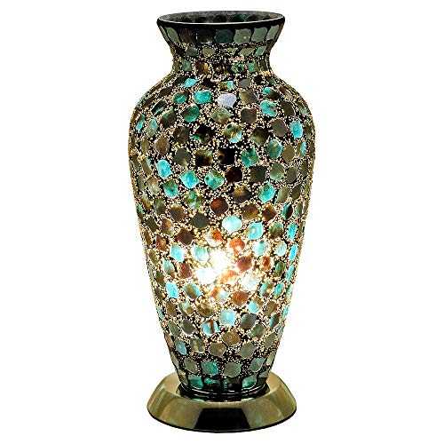 Britalia LED Green Mosaic Glass Vintage Vase Table Lamp 38cm | 470 Lumen Warm White LED Lamp Included | Desk Light