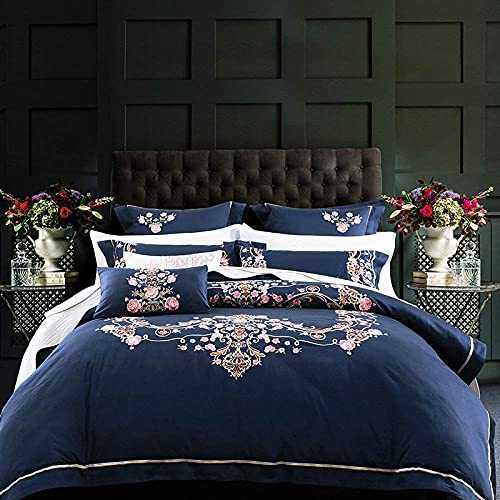 HJRBM Bedding Set Bed Sheet Set Luxury Grey Egypian Cotton Embroidery Bedding Sheet Duvet Cover Set,4,Queen Size 4pcs (4 King Size 6pcs)