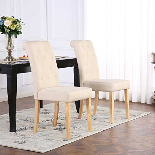 The Home Garden Store Set of 4 Premium Linen Fabric Dining Chairs Scroll High Back Cream
