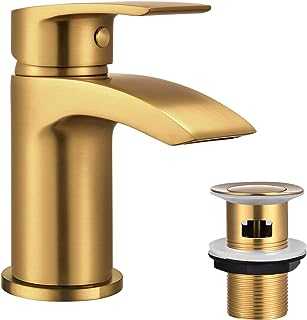 Hapilife Brushed Gold Basin Taps with Pop up Waste Mixers Bathroom Sink tap Brass with Hoses