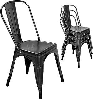 Metal Dining Chair Farmhouse Tolix Style for Kitchen Dining Room Café Restaurant Bistro Patio, 18 Inch, Stackable, Waterproof Indoor/Outdoor (Sets of 4) (Black)
