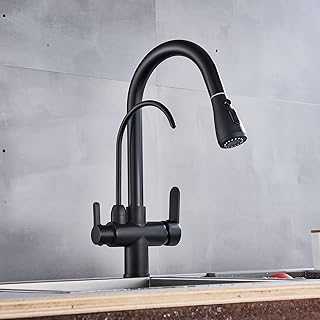 TTICCTIY Kitchen Tap 3 Ways with 360 Degree Rotation Pull Out Spray Telescopic Straight Drink Hot and Cold Water Dual Handle Spout 3 in 1 Pure Water Kitchen Sink Mixer Tap Chrome Black