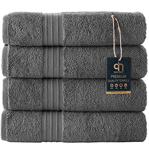 Qute Home Bosporus Collection 27"x54" Bath Towels | Spa & Hotel Towels | 100% Turkish Cotton Towel Sets for Bathroom (Bath Towels - Set of 4, Grey)