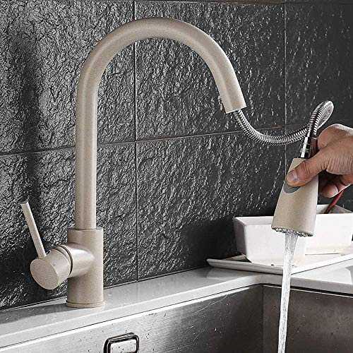 RGERG Extendable Faucet Kitchen 360 ° Rotatable Kitchen Faucet with Shower Single-Lever Mixer Tap Valve Stainless Steel with 2 Beam Types Sink Fitting Beige