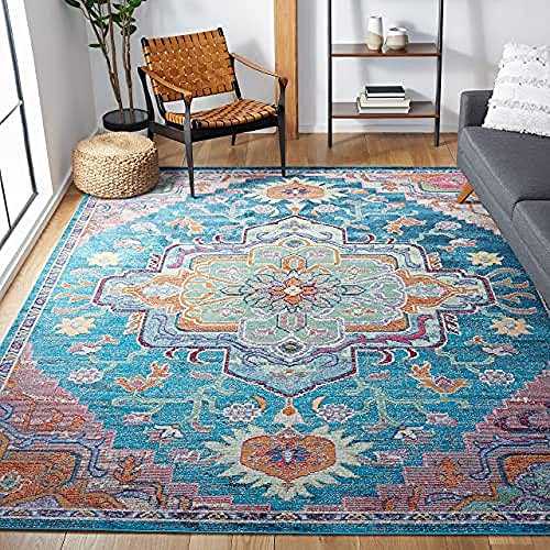 Safavieh Boho Indoor Woven Rectangle Area Rug, Crystal Collection, CRS501, in Teal / Rose, 201 X 279 cm for Living Room, Bedroom or Any Indoor Space