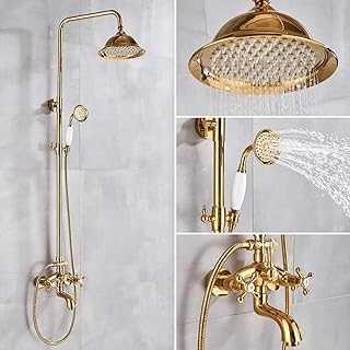 PLUIEX Shower system Gold Shower Faucet Bath Shower Mixer Tap 8 Rainfall Gold Shower head Bath Shower Set W/Hand Shower Bathtub Faucet Wall Mounted,Gold A Style