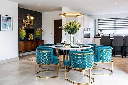 Modern Dining Chairs, Club Chairs, Modern Brushed Gold Stainless Steel Frame with Laser Cut and Velvet Padding, Accent Chairs (Teal)