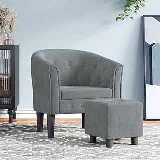 SHAPLE Arm Chairs, Recliners & Sleeper Chairs Tub Chair with Footstool Dark Grey Velvet Furniture