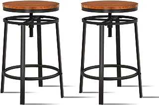O&K FURNITURE 25-29 Inch Adjustable Backless Swivel Bar Stools Counter Height, Industrial Kitchen Backless Bar Stools, Wood and Metal Bar Stool Chairs Set of 2, Dark Brown