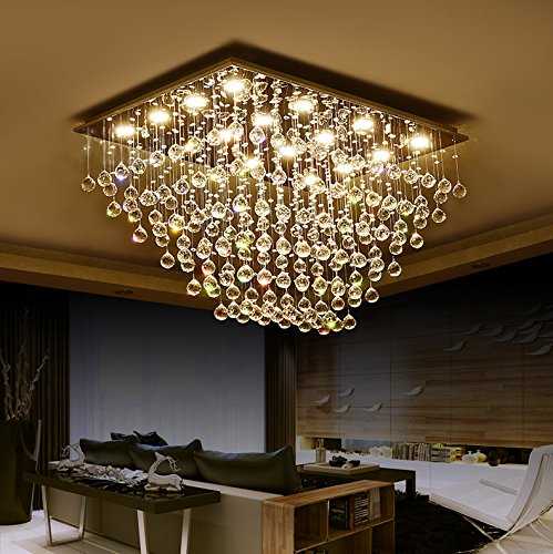 Siljoy Modern Rectangular Crystal Chandelier Lighting Rain Drop Flush Mount Ceiling Lighting L70 x W50 x H50 cm