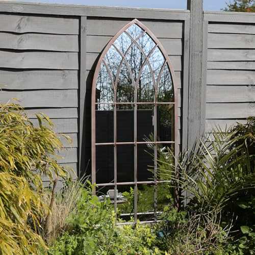 Charles Bentley Decorative Rustic Large Outdoor Arch Mirror Window Rustic Design - Grey