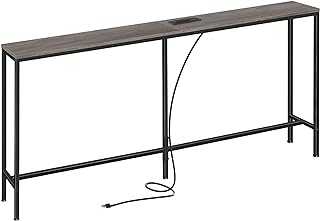 SUPERJARE 70 Inch Console Table with Outlet, Sofa Table with Charging Station, Narrow Entryway Table, Skinny Hallway Table, Behind Couch Table Skinny for Entryway, Living Room - Charcoal Gray