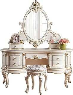 ZXNRTU Sturdy and Durable Dressing Table,European Style Dressing Table,French Dressing Table,Modern Dressing Table with Drawers and Oval Mirror Stool Makeup Vanity Dresser Set
