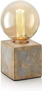 Auraglow Mysa Modern Contemporary Bronzed Effect Stone Cement Cube Bedside Desk Table Lamp/Light - Table Lamp Only