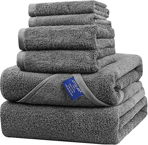 6 Piece 600 GSM Towels Set, 100% Cotton Bath Towels Set，Highly Absorbent Super Soft Thick Towel Set for Bathroom, Includes 2 Bath Towels, 2 Hand Towels & 2 Washcloths (Grey, Set of 6)