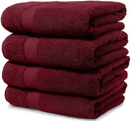 Maura 4 Piece Bath Towels. Extra Large 30"x56" Premium Turkish Towel Sets. Thick, Soft, Plush and Highly Absorbent Luxury Hotel & Spa Quality Towels for Bathroom - Burgundy